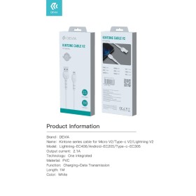 DEVIA CAVO LIGHTNING APPLE 5V 2.1A 1MT WHITE